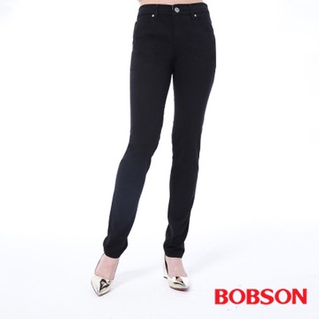 BOBSON 女款高腰膠原蛋白拉毛小直筒褲 -黑色