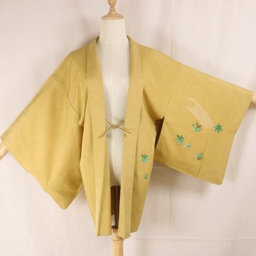 日本古著芥末金色羽織 | 流水紋 | 楓葉 | 和服開襟衫