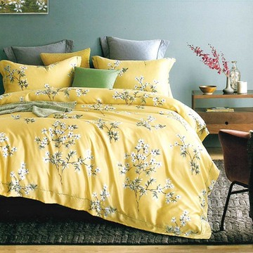 Saint Rose頂級精緻100%天絲兩用被床包組(包覆高度35CM)-花雨露-黃 加大