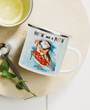 英國Scott Inness蘇格蘭大嘴鳥潑墨圖騰琺瑯杯/琺瑯馬克杯