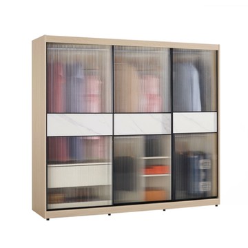 文創集 維爾岩板7尺鋁框玻璃衣櫃(吊衣桿x5＋單抽屜)-211x60x196cm免組