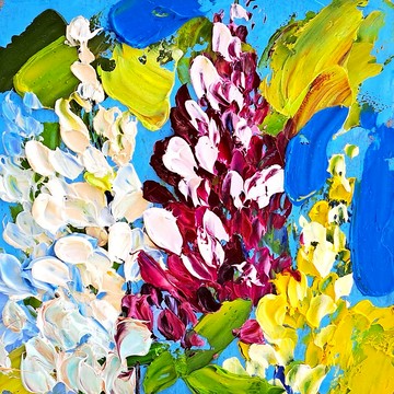 羽扇豆繪畫 Lupines Flowers Original Art Lupin Impasto Oil Painting Floral