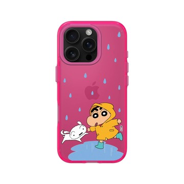 iPhone 16 Pro Clear 粉漾桃 - 蠟筆小新 Crayon Shinchan - 小新小白雨天散步