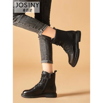 卓詩尼厚底馬丁靴女英倫風2025秋冬新款黑色靴子爆款短靴加絨棉鞋