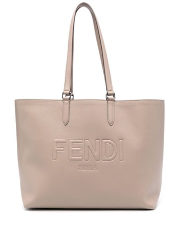 FENDI - embossed-logo leather tote bag - women - Calf Leather - One Size - Grey