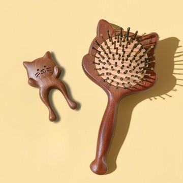 [窩在家]  (1+1禮物組)  質感貓咪檀木按摩組 女友 閨蜜 貓 打氣 舒壓 520情人禮物