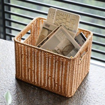 家用櫥柜整理收納筐大號 仿藤編織儲物籃子 客廳置物收納籃北歐風