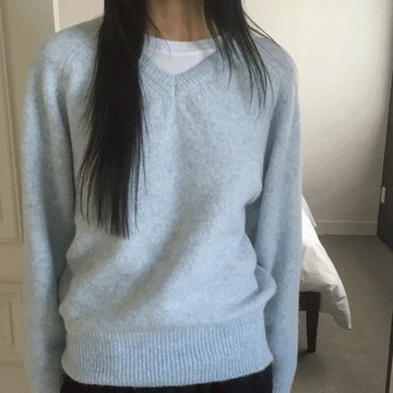 Codibook｜韓國 wonderwonder 羊毛V領寬鬆針織毛衣［現貨 - 天藍色］針織衫 毛衣 女裝