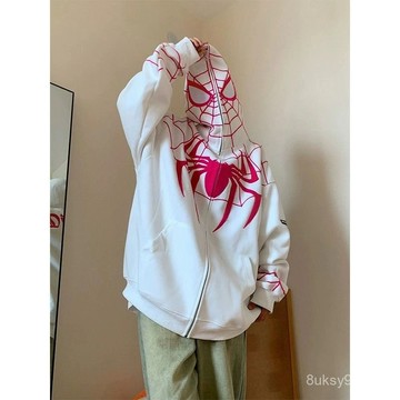 【酷酷girl風】動漫蜘蛛俠外套 美式複古 小衆設計感 連帽寬鬆開衫衛衣女 帽t 大學t 長袖上衣 開衫 衣服 潮牌 寬