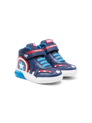 Geox Kids - x Marvel Grayjay high-top sneakers - kids - Polyurethane/Microfibre/Polyester/Polyester/Synthetic Rubber - 35 - Blue