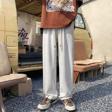 高級感垂感褲子男美式復古寬松闊腿褲秋季新款直筒休閑褲男士衛褲