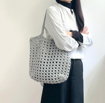 方格鉤織包 / 多色可訂製 台灣手工 棉 /編織肩背手提袋