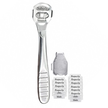 不鏽鋼刮腳皮刀 附刀片10片 不鏽鋼原色 14.6 x 3cm  1組  1組