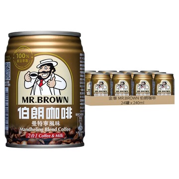 金車 MR.BROWN 伯朗咖啡 曼特寧風味 無糖  240ml  24罐