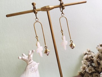 -花鳥之間-貝殼小鳥黃銅耳環