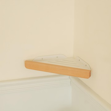 沐慕家居 免釘浴室廚房實木收納架 平面三角款 34x25cm  1個