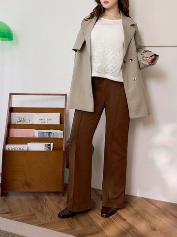 不易皺立體中線腰鬆緊微喇叭褲