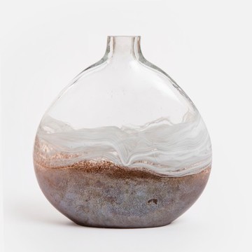 查莉手繪感玻璃花器26cm 細口透明棕白