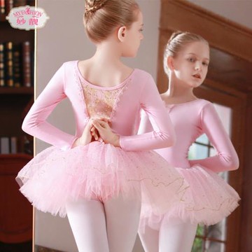 舞蹈服兒童女童芭蕾舞蓬蓬裙白色中國舞裙春夏季長袖幼兒練功服裝