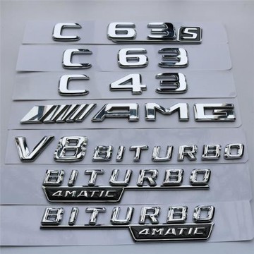 適用新款奔馳C級C63S C43 AMG后尾標V8BITURBO 4MATIC6.3車標車貼