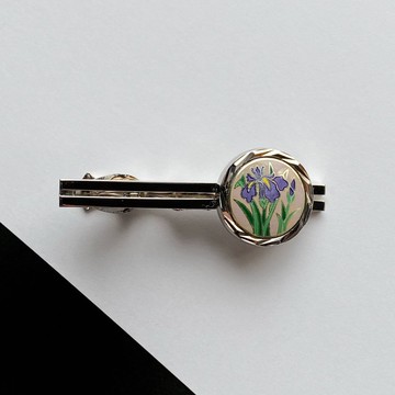 銀鳶尾花【Lavender】 七寶燒領帶夾 純銀金屬七寶燒 銀質配件