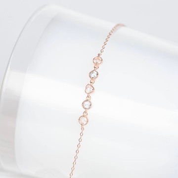 月光石 粉晶 藍托帕石925純銀粉嫩桃花配色手鍊