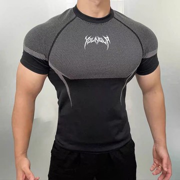 男士高彈運動T恤肌肉美式緊身速幹健身透氣訓練修身顯大速幹短袖健身短袖男健身衣男大尺碼訓練服運動短袖男短袖上衣男