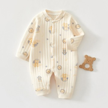 嬰兒保暖連體衣純棉新生兒秋冬衣服寶寶保暖春秋三層夾棉哈衣冬季鑫弘-萌寶童裝可開發票