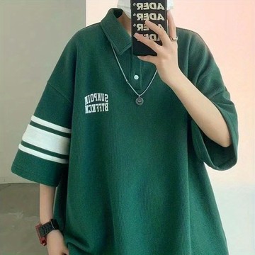 華夫格POLO衫大碼短袖男夏季潮牌ins港風寬鬆翻領t恤百搭半袖上衣