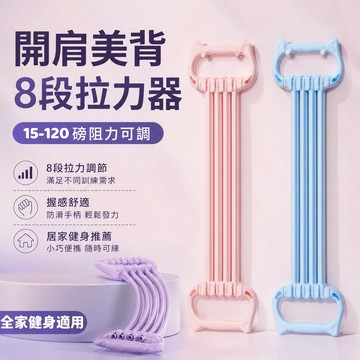 【免運】八檔調整拉力器【15-150磅】 八管拉力器 8字拉力器 彈力繩 擴胸器 瑜珈拉背繩 高彈拉力帶 開肩美背拉力繩