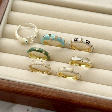 【SKART現貨7色新品】彩色感復古碎鑽花朵圓珠開口戒指🔥戒指女 開口戒指 女生戒指 閨蜜戒指 女戒指 韓系戒指 食指戒