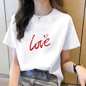 100%純棉t恤 韓版 LOVE❤️多色可選 大尺碼上衣 短袖t恤女 寬鬆上衣 純棉上衣 印花t恤 短袖上衣女 顯瘦遮肉