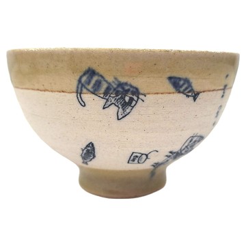 日本 美濃燒 I Love Cat 冰裂紋 11x7cm 陶瓷飯碗  黃色  1個