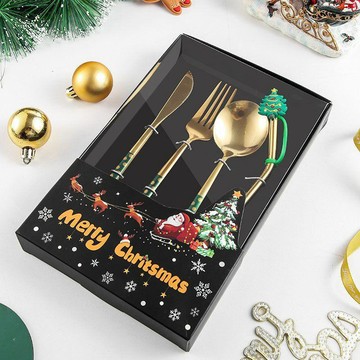 2027🎅🎁 聖誕精美不鏽鋼餐具葡萄牙西餐牛排刀叉勺燙金吸管套盒咖啡攪拌勺