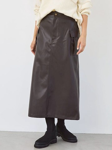 雙口袋仿皮霧面後開衩長裙(0H000601500) - AMERICAN HOLIC