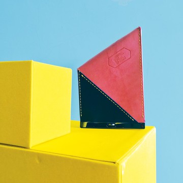 玩味配色梯形皮革迷你手拿包