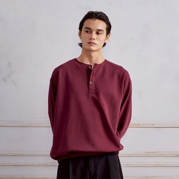 酒紅寬鬆版圓領上衣-725213134012