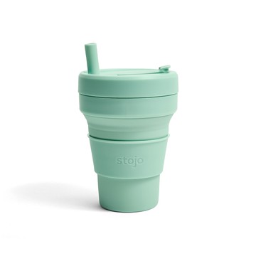 【雷射防偽標籤】美國 Stojo 折疊伸縮杯 16oz 泡泡綠 吸攜杯 折疊杯 環保杯
