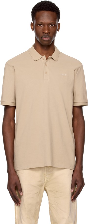 HUGO 驼色 Cotton Piqué Logo Print Polo 衫