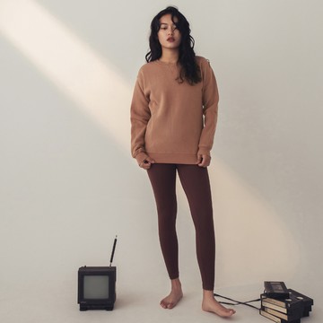 秋冬磨毛長袖衛衣-茶棕