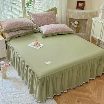 輕奢三件套四件套床笠a類母嬰級純色花邊機洗新款全棉純色單床裙