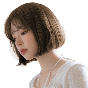 女性蕾絲前額手工全頂假髮 空氣瀏海中長鮑伯頭 記憶塑型髮絲  1入  NATURAL MOCHA BROWN