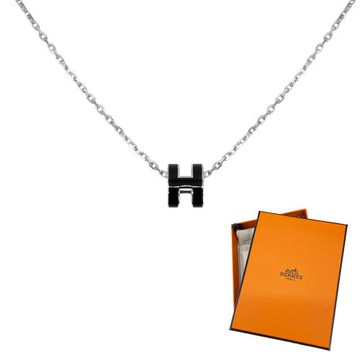 Hermes Mini Pop H 立體橢圓簍空項鍊(黑/銀)