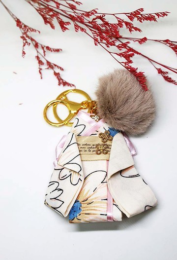 【鑰匙圈/吊飾】 日式和風  手工和服吊飾 - 淡粉款