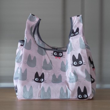 真愛日本 宮崎駿 吉卜力 魔女宅急便 吉吉剪影粉灰 小 輕量 折疊收納 環保購物袋 購物袋 環保袋 便當袋