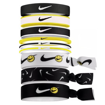 NIKE 耐吉 混搭式髮帶9件組  1 SIZE  黑白黃笑臉  1組