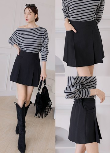 雙口袋百褶短裙