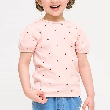 日本 apres les cours - 後備鏤空蝴蝶結短袖上衣-愛心-粉紅