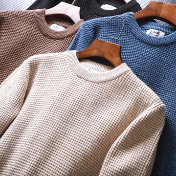 太贊了！抗起球纖維！針織華夫格！秋冬男休閑純色圓領針織衫毛衣