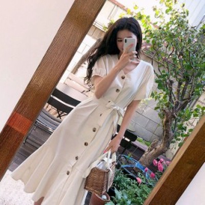 ロングワンピース 大きいサイズ ｖネック パフスリーブ レディース ナチュラルガーリー 女子會 カジュアル 通勤服 春新作 春服 通販 Lineポイント最大get Lineショッピング
